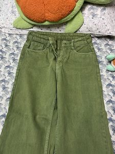 Olive Green Wide Leg Jeans