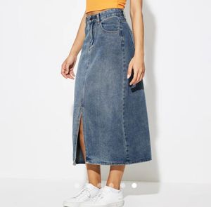 Slit Denim A-Line Skirt
