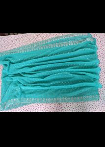 sky-blue dupatta with silver embroidery design