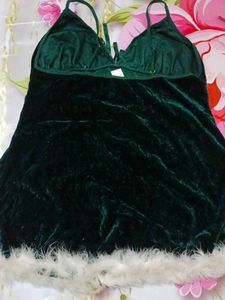 (1061)Green Velvet Mini Dress