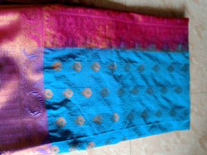 Blue Saree With Pink Border