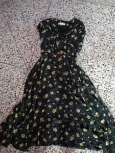 Fit And Flare One Piece Black,, Sunflower Printed
