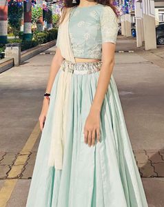 blue chicken work lehenga choli