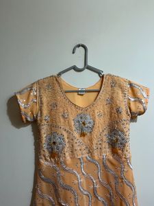 Orange, silver Anarkali For Women And Girls