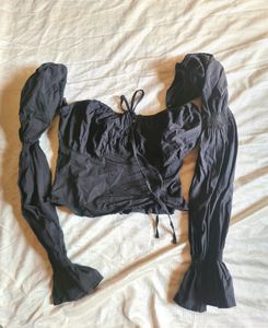 Black Ruffled Sleeve Top