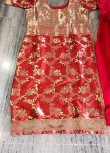 Red &amp; Gold Banarasi Suit 2time Use Good Condition