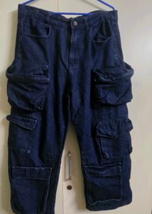 Fugazee Men Dark Blue Baggy Cargo Denim Pant