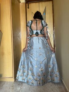 Silver Lehenga with Embroidery