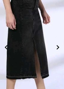 Black Denim Slit Midi Skirt