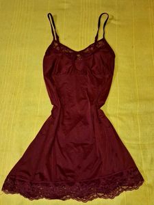 Burgundy Lace Trim Slip Dress