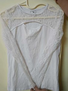 White Lace Sleeve Cutout Top