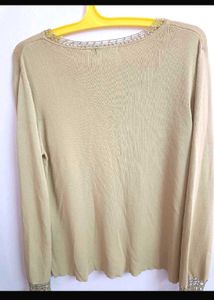 Beige V-Neck Knit Top