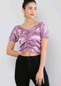 Lilac Satin Ruched Crop Top