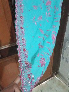 Teal Embroidered Saree
