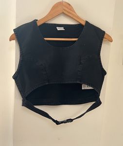 Denim Crop Top With Buckle Strap