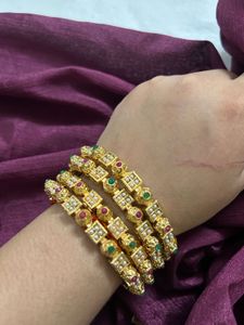 Royal Gold-Plated Bangles with Pearl, Stone Detail