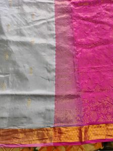 Elegant Pink & Grey Soft Silk Saree
