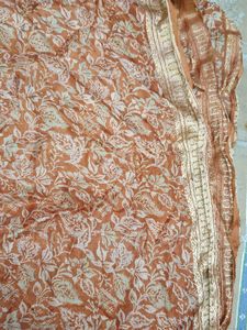 Rust Orange Printed Silk Saree