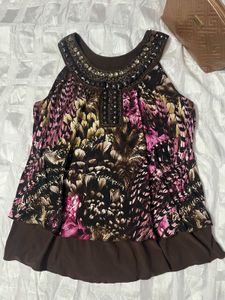 Yk2 Pinterest Beaded Neckline Abstract Print Top