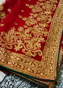Red &amp; Gold Embroidered Saree