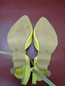 Yellow Kitten Heels with buckles