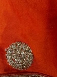 Orange Embroidered Lehenga style saree