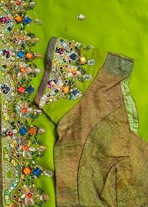 Embroidered Green handwork saree