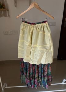 Leafy Print Tiered Chiffon Long Skirt