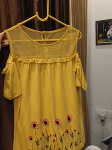 Yellow Floral Cold Shoulder Top