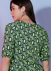 Animal Print Puff Sleeves Round Neck Top