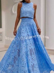 Blue Schffli Crop Top