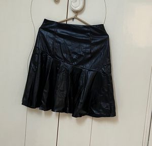 High-Waist Black Leather Skirt