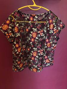 Elegant Zink Sheer Black Top - Size L