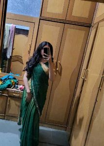 Elegant Green &amp; Gold Saree dabka zari work blouse