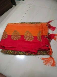 Red & Orange Silk Blend Saree