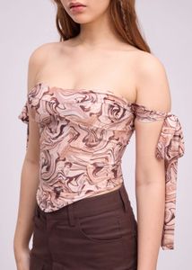 Marble Print Tie-Shoulder Top