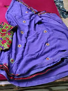 Purple Embroidered Saree &amp; Blouse