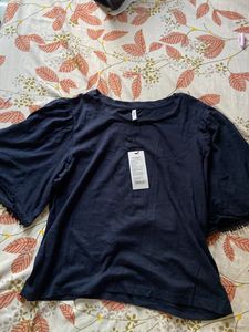Blue Round Neck Top