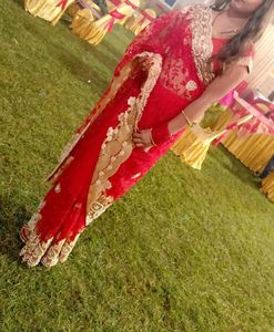 Red Embellished Saree with ready blouse