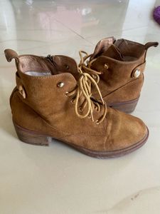 Brown Leather Ankle Boots with Laces