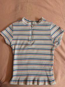 stripes zip up crop top