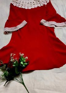 Red Dress with White Lace