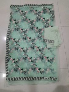 Mint Green Floral Embroidered Fabric