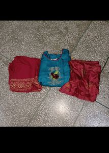 Red Blue Pant Plazo Suit For Girls/red Blie With D