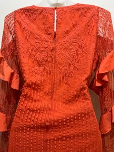 Koovs Branded Orange Ruffle Long Sleeve Dress