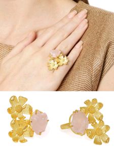 Zaveri Pearls Statement Earrings and Ring set with Druzy Stone