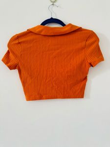 Orange Ribbed Crop Top