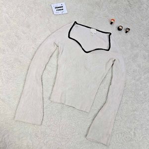 H&amp;M Ivory Ribbed Long Sleeve Top