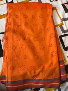 Elegant Orange Saree without blouse