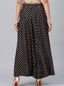 Juniper Black &amp; Gold-Toned PrintedFlared Pallazo